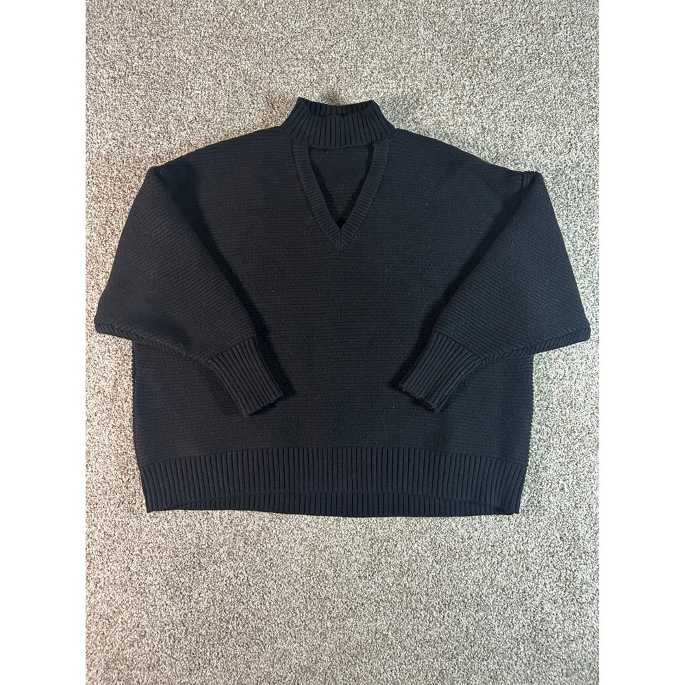 Zara Knit Womens Medium Black Cutout Mock Neck Oversized Ribbed Sweater